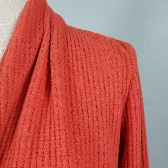 Akemi + Kin Anthropologie Woodruff Waffle Knit Wrap Sweater Top Orange - Picture 3 of 8